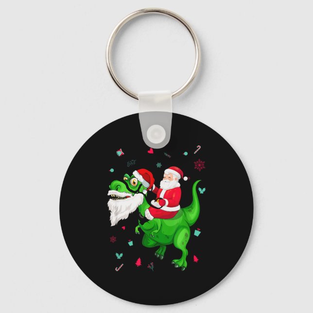 T-rex Santa Ride Funny Ugly Christmas Toddler_kids Nyckelring (Framsida)