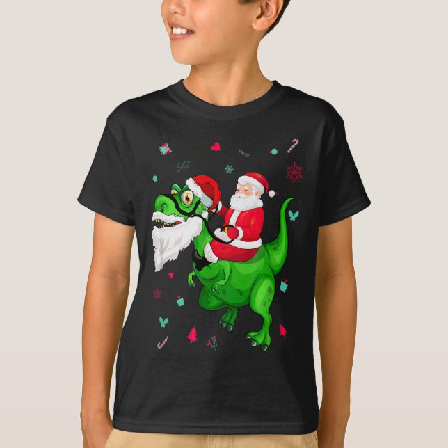 T-rex Santa Ride Funny Ugly Christmas Toddler_kids T Shirt (Framsida)
