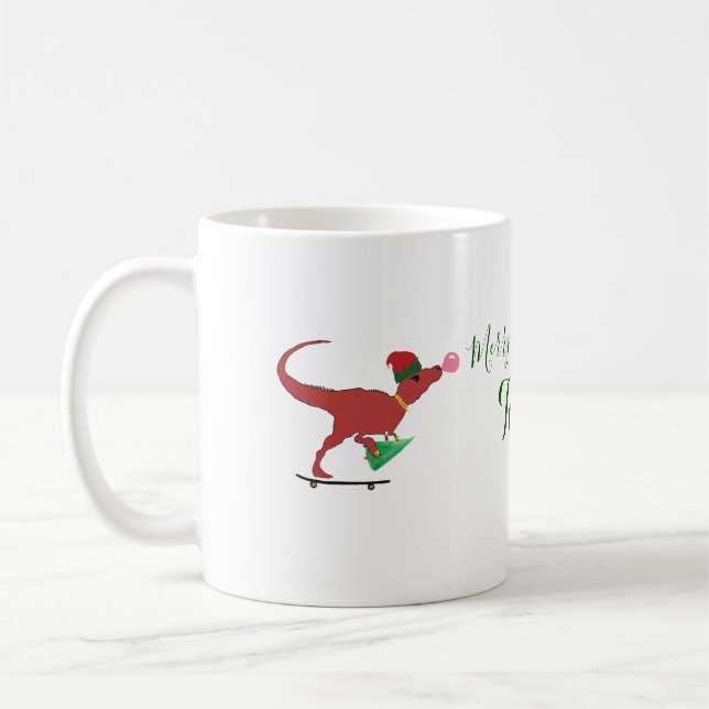 T-rex Santa Skater Kaffemugg (Vänster)
