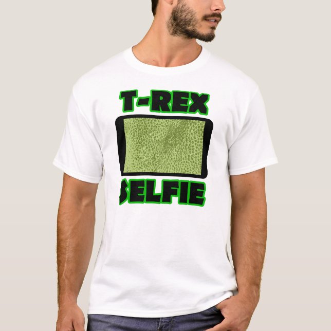 T-Rex Selfie Korta Armar Rollig Dinosaurie T-Shirt (Framsida)