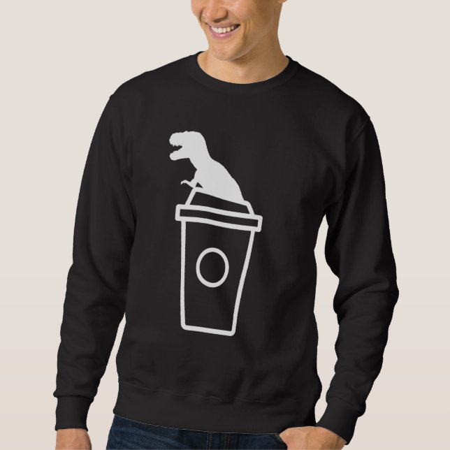 T Rex Siluett Kaffe Rex Dino Kaffeinfanatiker Lång Ärmad Tröja (Framsida)