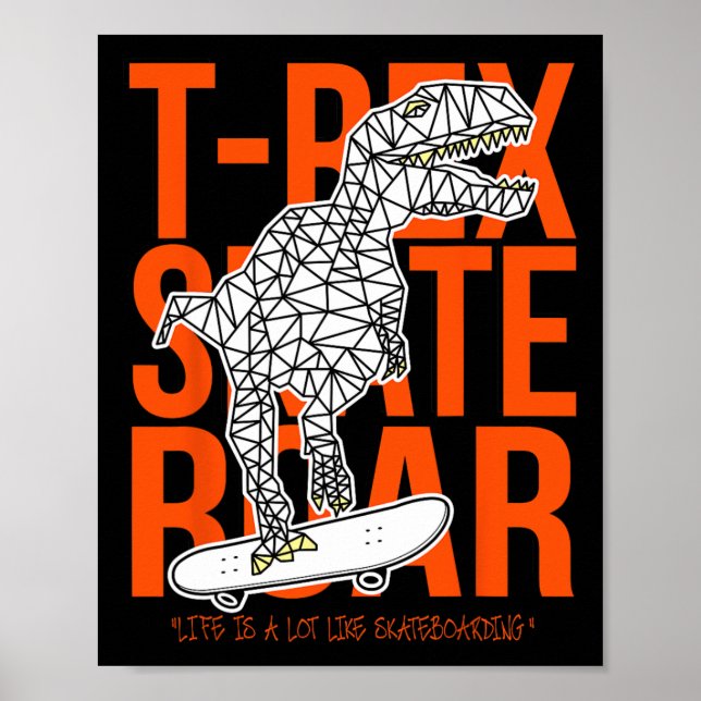 T-rex Skate Roar Rolig Skiss Ritning Dinosaurie Sk Poster (Framsidan)