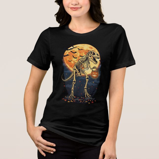 T-Rex Skeleton Halloween T-Shirt - Dinosaur med P (Framsida)