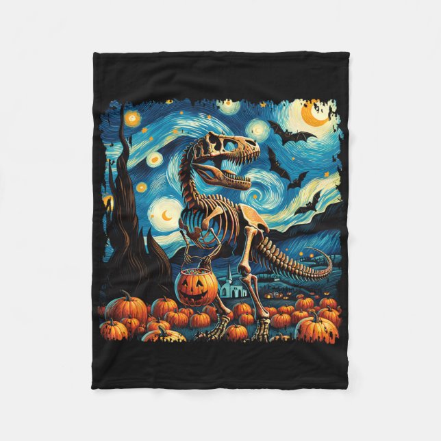 T-rex Skeleton Halloween Van Gogh Starry Night Fal Fleecefilt (Framsidan)