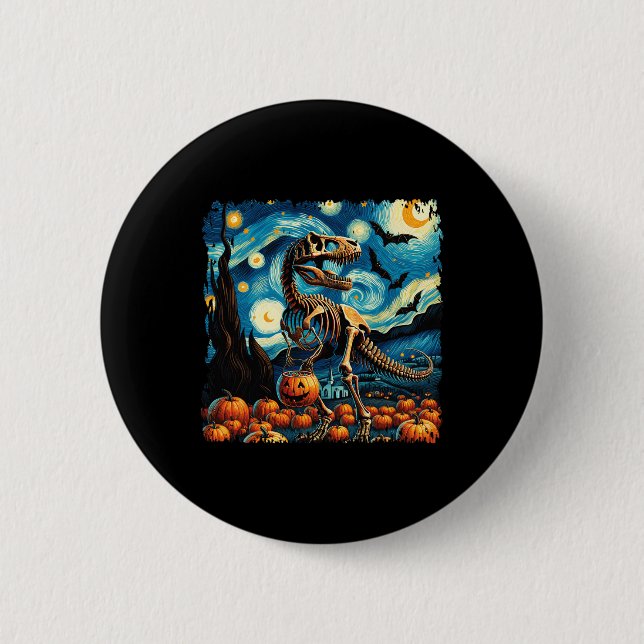 T-rex Skeleton Halloween Van Gogh Starry Night Fal Knapp (Framsida)