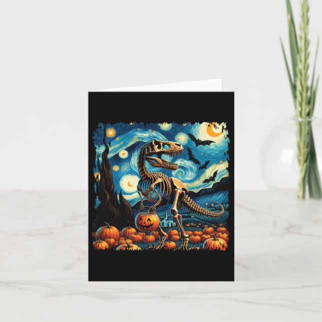 T-rex Skeleton Halloween Van Gogh Starry Night Fal Kort (Framsida)