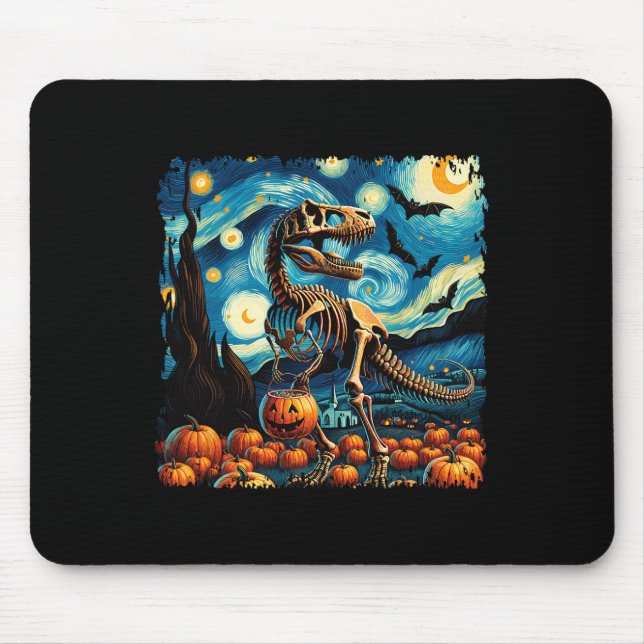 T-rex Skeleton Halloween Van Gogh Starry Night Fal Musmatta (Framsidan)