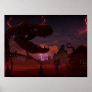 T-rex-skelett i Strangers Sak inspirerad bild Poster