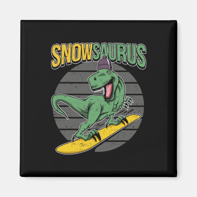 T-rex Snowboarding Dinosaur Snowboard Magnet (Framsidan)