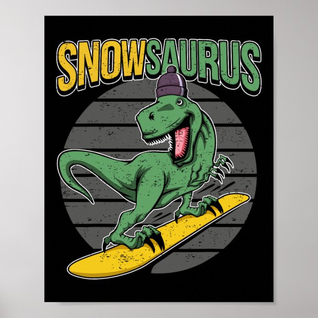 T-rex Snowboarding Dinosaur Snowboard Poster (Framsidan)