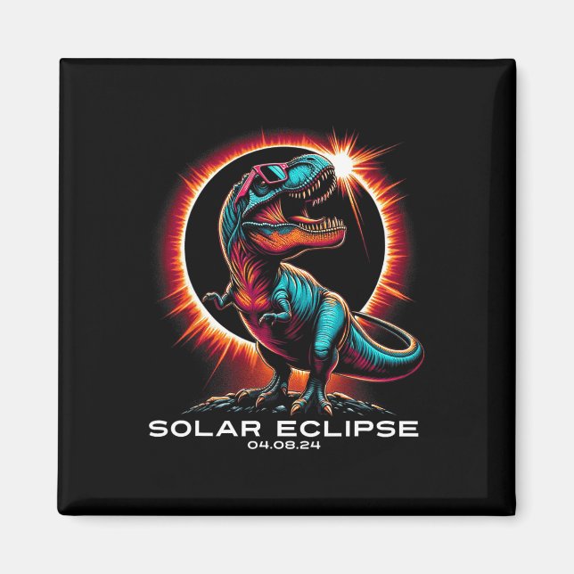 T-rex Solar Eclipse Wears Sungles 8 april 2024 Magnet (Framsidan)