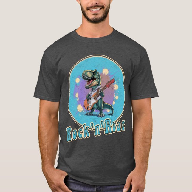 T-Rex spelar en gitarr - Sten'n'Roar T Shirt (Framsida)