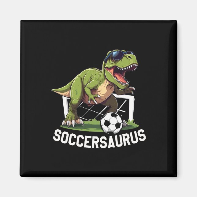 T-rex spelar fotboll Dinosaurie fotbollsspel Magnet (Framsidan)
