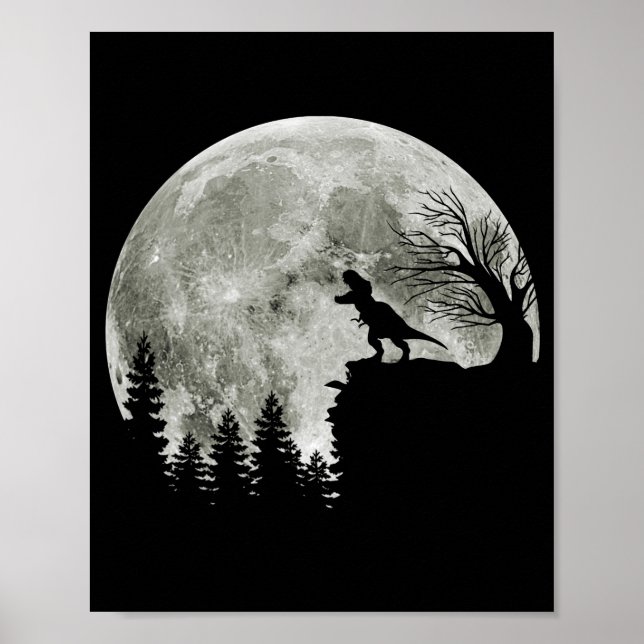 T Rex Ställande på berget Moonlight Halloween Poster (Framsidan)