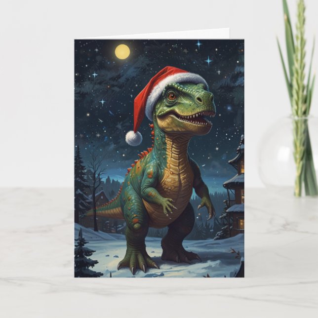T-Rex Starry Nattjulldinosaur-Anpassningsbar Kort (Framsida)