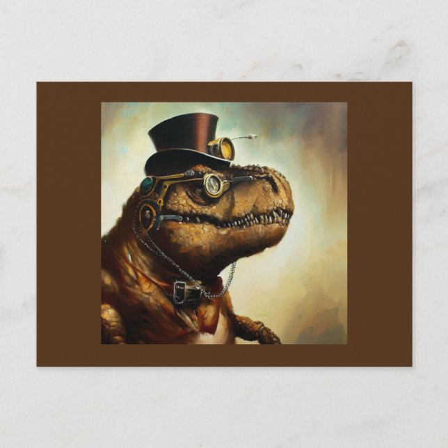 T Rex Steampunk Vykort (Framsida)