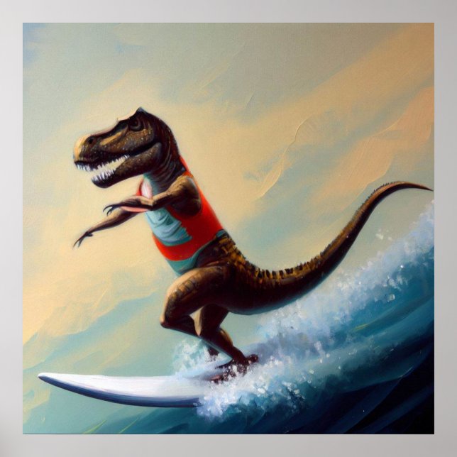 T Rex Surfing Poster (Framsidan)