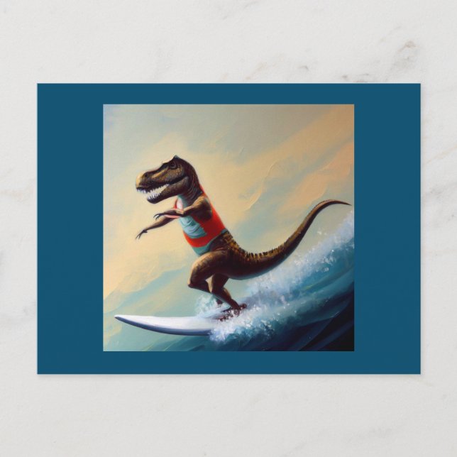 T Rex Surfing Vykort (Framsida)