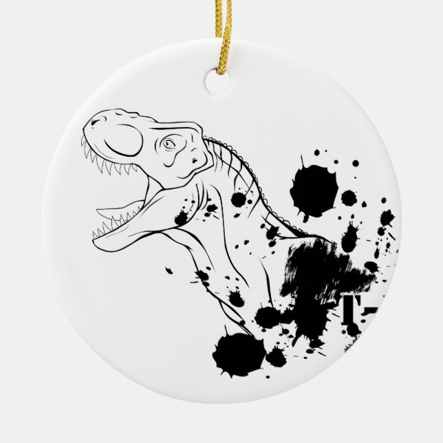 T-Rex (svartvitt) Julgransprydnad Keramik (Framsidan)