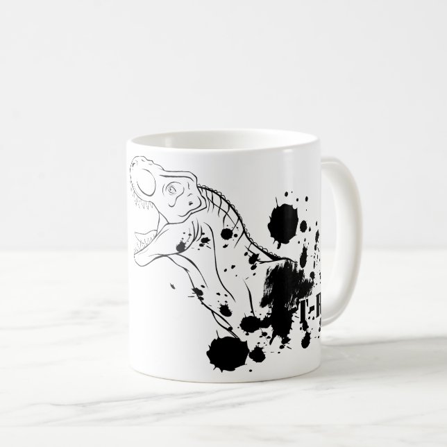 T-Rex (svartvitt) Kaffemugg (Framsida höger)
