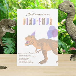 T-Rex Tan Dino-Four 4e födelsedagen Party Inbjudningar