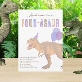 T-Rex Tan Four Asaur Dino Fjärde Födelsedagsfesten Inbjudningar