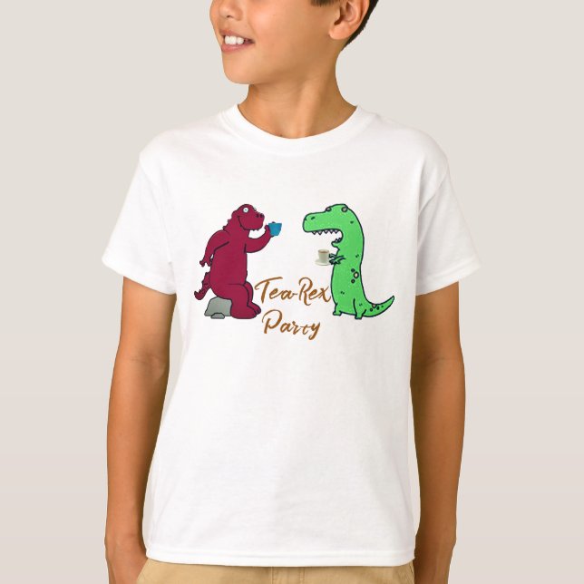 T-Rex Tea Party Shirt - Dinosaur Birthday Tee (Framsida)