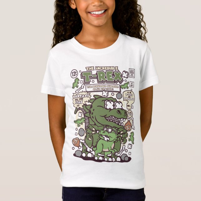 T-Rex Tecknad Stil Kids T-Shirt (Framsida)