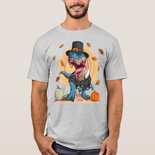 T-Rex Thanksgiving Pilgrim T Shirt (Framsida)