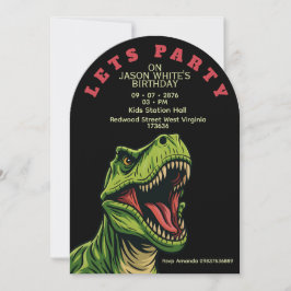 T-Rex Themed Boy Birthday Invitation Inbjudningar