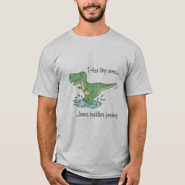 T-Rex tiny arms loves puddles jumping T Shirt (Framsida)