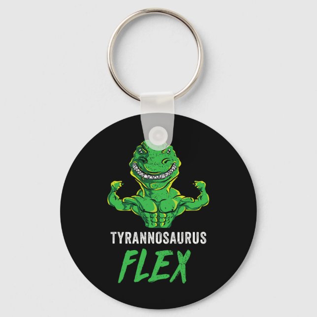 T Rex-träning Rollig Dinosaurie Gym Vektlyftning K Nyckelring (Framsida)