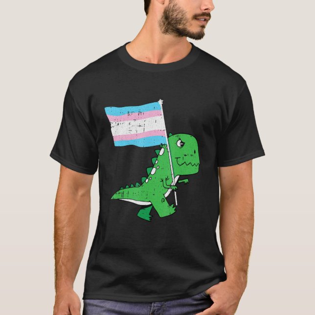 T Rex Trans Gender Pride Flagga Funny Dino Saur Lg Shirt (Framsida)