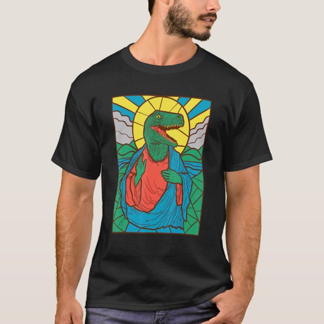 T Rex Trex Jesus  Religion Church Mosaic Art T Shirt (Framsida)