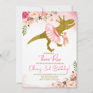 T-Rex Tutus Birthday Inbjudan, Rosa Tutus Inbjudningar