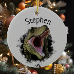 T-rex Tyrannosaurus Dinosaur-Personlig Julgransprydnad Keramik<br><div class="desc">Den här designen skapades genom digital grafik. Det kan vara personlig genom att välja alternativet Anpassa. Kontakta mig på colorflowcreations@gmail.com eller använda alternativet chatta överst på sidan om du vill ha den här designen på en annan produkt. Köp min ursprungliga abstrakt-akrylmålning för försäljning på www.etsy.com/shop/colorflowart. Se fler av mina skapelser...</div>