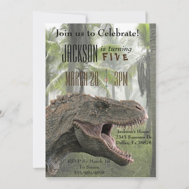 T-Rex Tyrannosaurus Rex Dinosaur Birthday Inbjudan (Framsida)