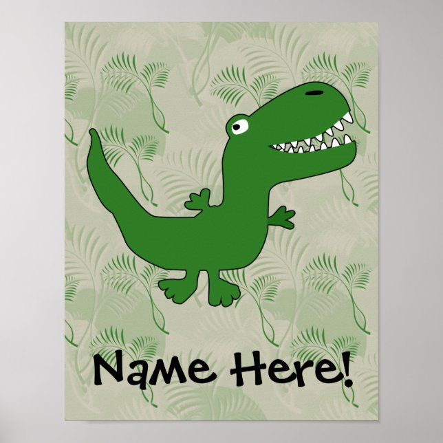 T-Rex Tyrannosaurus Rex Dinosaur Tecknad Kids Boys Poster (Framsidan)