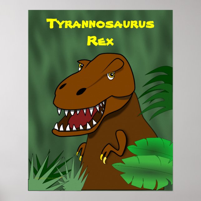 T-Rex Tyrannosaurus Rex Scary Tecknad Dinosaur Poster (Framsidan)