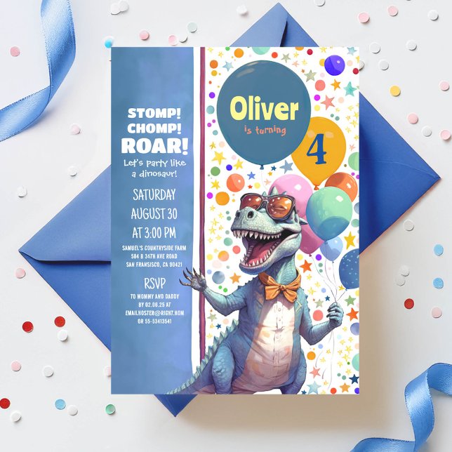T-Rex Tyronasaurus Dinosaur Colorful Birthday Inbjudningar (Dinosaur Birthday Invitation)