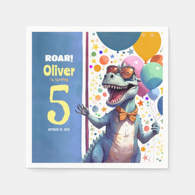 T-Rex Tyronasaurus Dinosaur Colorful Birthday Pappersservett (Framsidan)