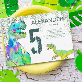 T- Rex Velociraptor Dinosaur 5: e Födelsedagsfeste Inbjudningar