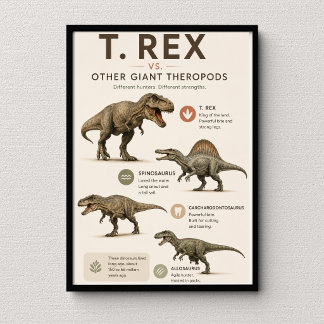T. Rex vs andra jätte Theropoder Utbildande Poster