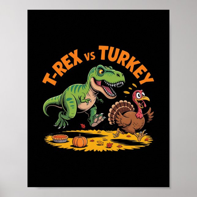 T-rex Vs Kalkon Roligt Thanksgiving Dinosauriedesi Poster (Framsidan)