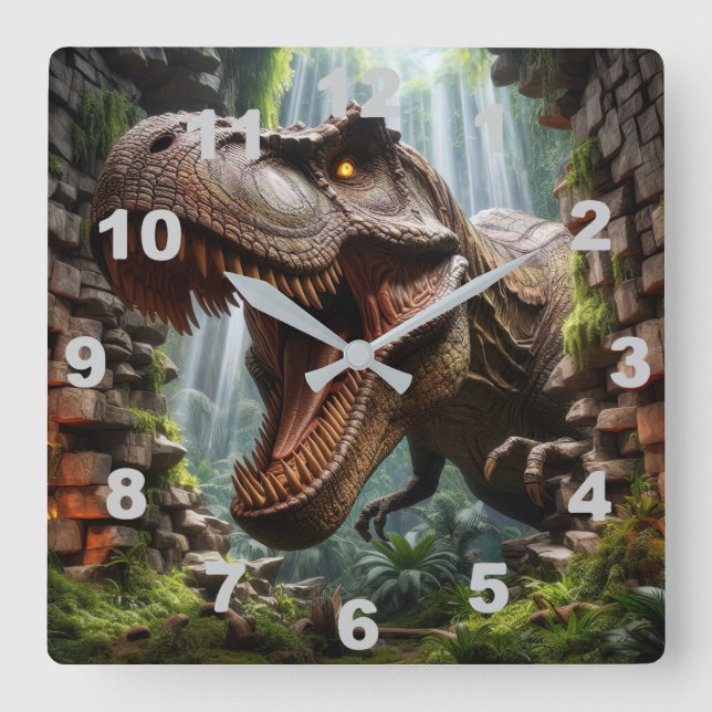 T-Rex Wall Clock Fyrkantig Klocka (Framsida)