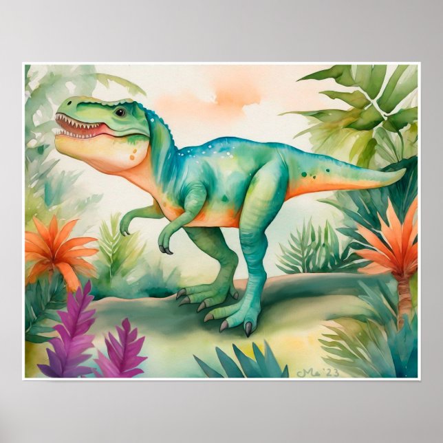 T-Rex Watercolor Nursery Art Poster (Framsidan)