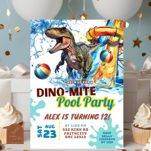 T-Rex Waterglid Bassäng Party födelsedag, inbjudan
