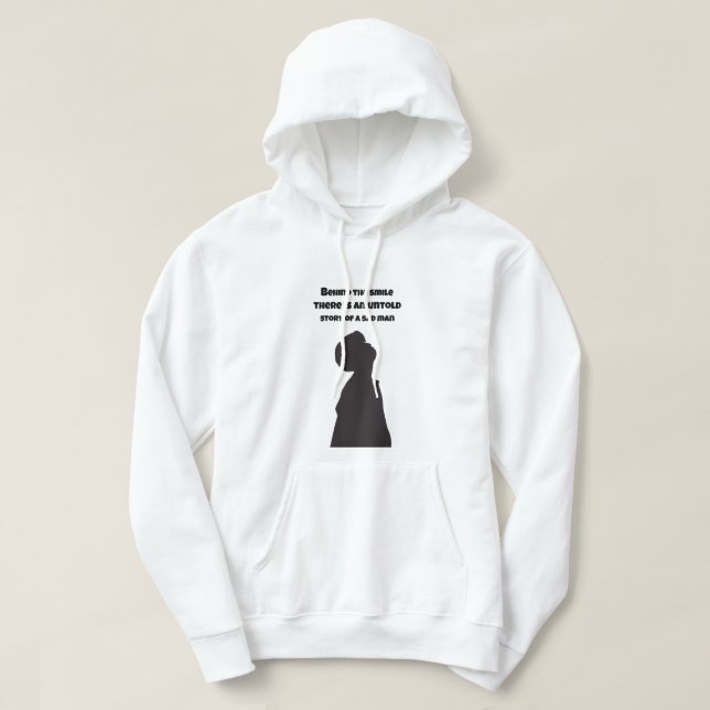 T-Shart Design Bakom leendet finns en outsagd Hoodie (Design framsida)