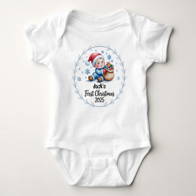 T-Shirt0Personlig Baby First Julafton 2025-Boy T Shirt (Framsida)