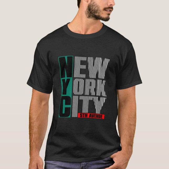 T-shirt 5th AVENUE New York City GREEN Art Design (Framsida)